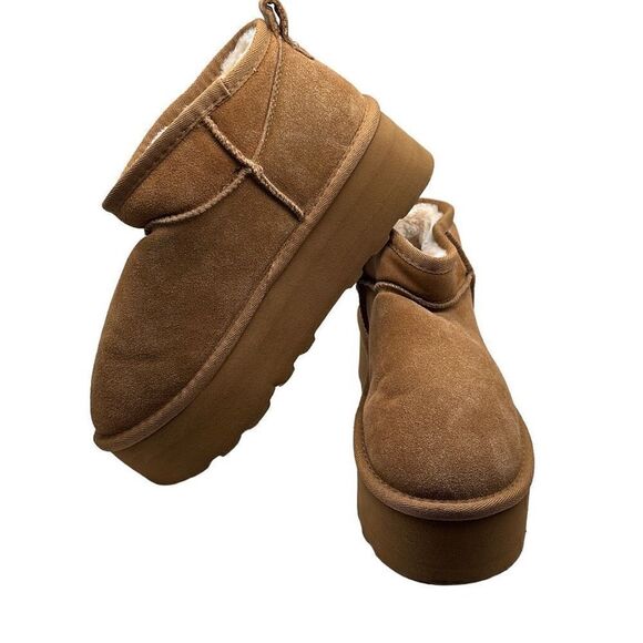 CUSHIONAIRE Women's Genuine Suede pull on platform boot 9 CHESTNUT - Picture 7 of 7